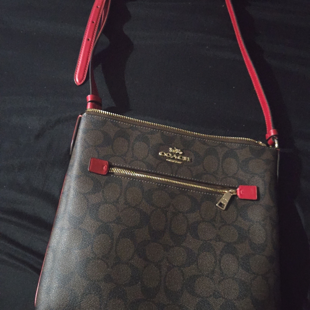 Coach Brown and Red Monogram Crossbody Bag